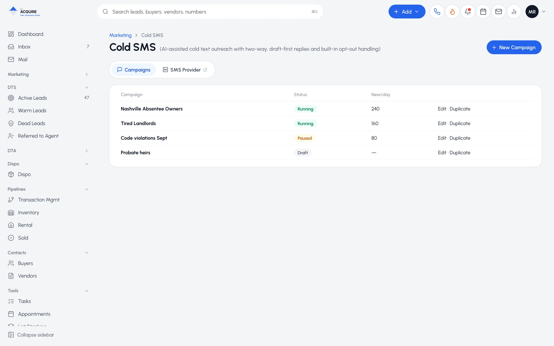 Cold SMS campaigns list