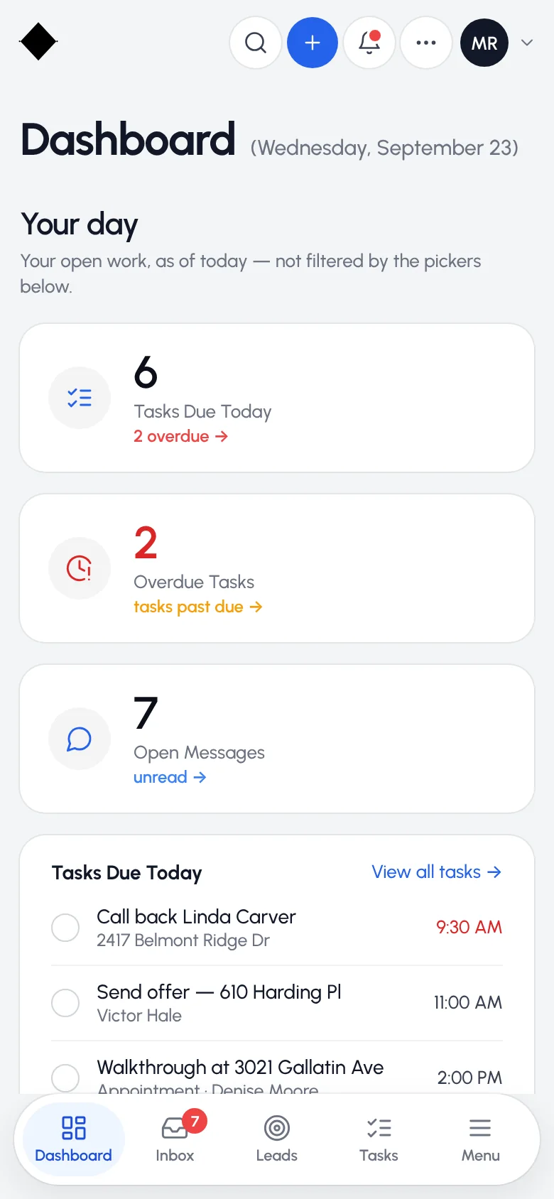 REI Acquire dashboard on a phone